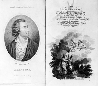 1799年に発行された、英国の選り抜きの詩人のCookes Pocket EditionからのAkensides詩のフロントピースとタイトルページ 作： English School
