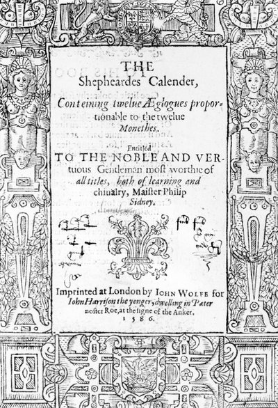 Esmond Spenser（1552-99）によるThe Shepheardesカレンダーの口絵、1586年発行 作： English School