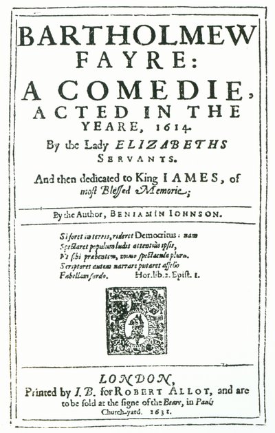バーソロミュー・フェイアへの口絵：ベンジャミン・ジョンソン（15723-1637）によるコメディ1631 作： English School