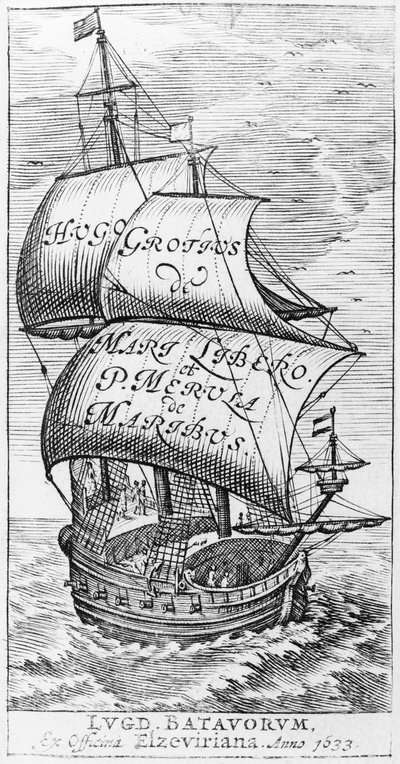 1633年クロウタドリのヒューゴグロティウスとポールヴァンの男性による、海への前線画 作： English School