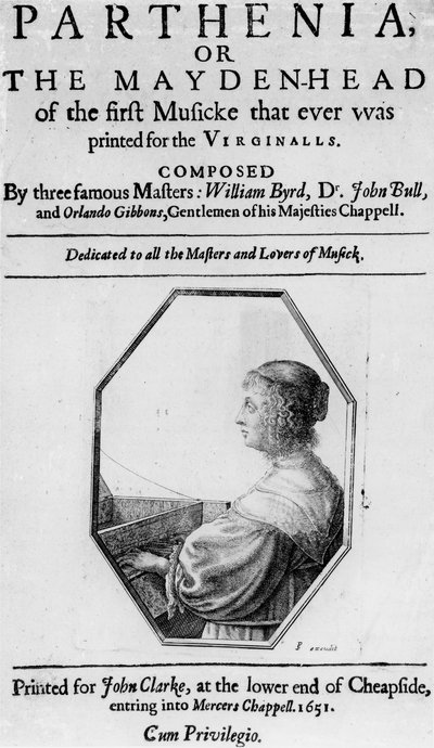 ウィリアムバード（1543-1623）ジョンブル博士（c.1562-1628）およびオーランドギボンズ（1583-1625）1651作曲の「パルテニア」または「乙女の頭」の前絵 作： English School