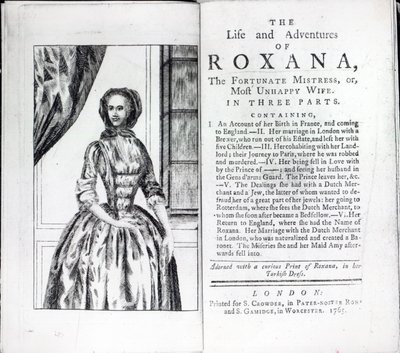 ロクサーナへの口絵、ダニエル・デフォーによる幸運の愛人、1765年に発行された版（印刷） 作： English School