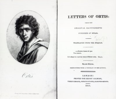 1818年に発行されたNiccolo Ugo FoscoloによるOrtisの手紙の口絵 作： English School