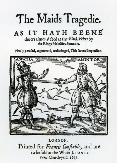 サー・フランシス・ボーモント（1584-1616）とジョン・フレッチャー（1579-1625）1622によるメイドの悲劇への口絵 作： English School