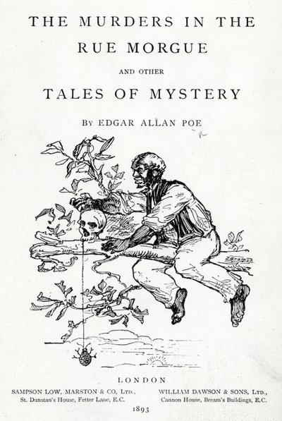 1893年に出版されたエドガーアランポーによる、モルグ通りの殺人事件とその他のテイルズオブミステリーの口絵 作： English School