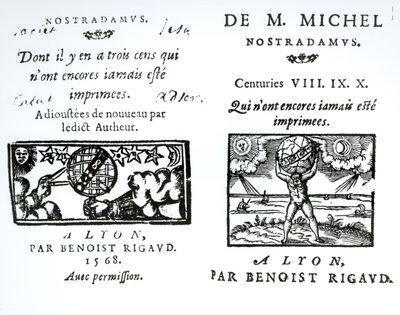 M.ミシェルノストラダムスの予言への口絵、パブ。 Benoist Rigaud、1568 作： English School