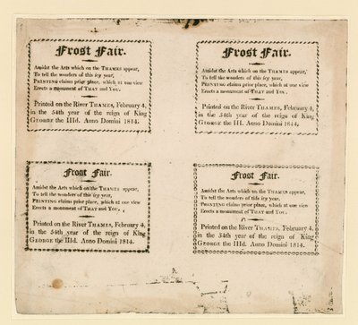 1814年のフロストフェア。氷の上に記念品が印刷されています。 作： English School