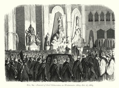 パーマストン伯爵の葬儀、ウェストミンスター寺院にて、1865年10月27日（彫刻）。 作： English School
