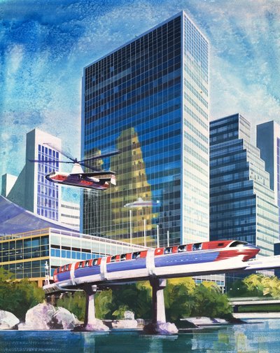 未来型モノレールとヘリコプター 作： English School