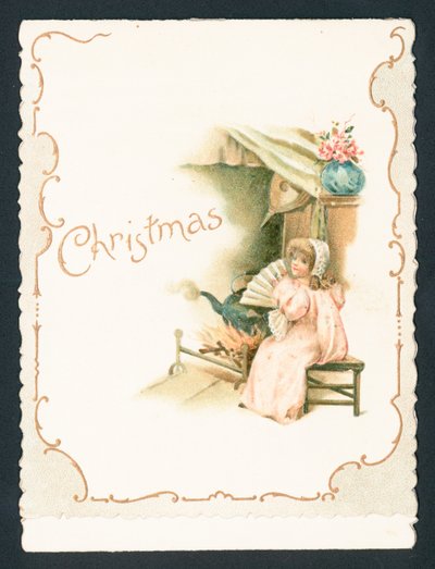 火のそばに座っている女の子、クリスマスカード 作： English School