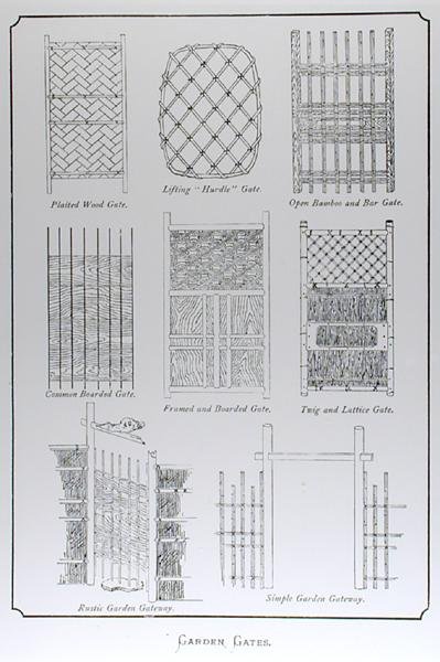 ジョサイア・コンドル著「Landscape Gardening in Japan」（1893年刊）より「ガーデンゲート」（彫刻）（モノクロ写真 作： English School