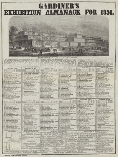 1851年のガーディナー展アルマナック 作： English School