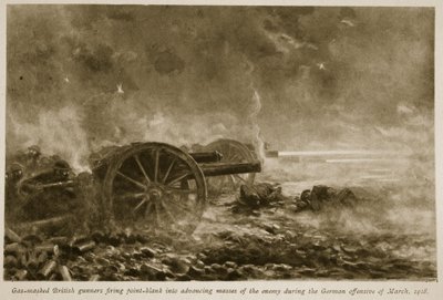 1918年3月のドイツ軍の攻勢、1918年から1919年の間に、ガスはイギリス軍の砲手がポイントブランクで敵の進行中の大衆に発砲した 作： English School