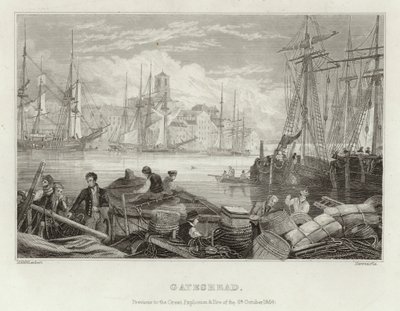1854年10月6日の大爆発と火災の前のゲーツヘッド 作： English School