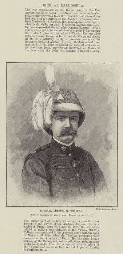 アビシニアのイタリア軍の新司令官アントニオ・バルディセラ将軍（彫刻 作： English School