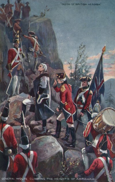 1759年、ケベック州アブラハムの高原を登るウルフ将軍 作： English School