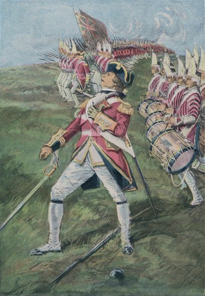 1759年、カナダのケベックの戦いで負傷したウルフ将軍 作： English School