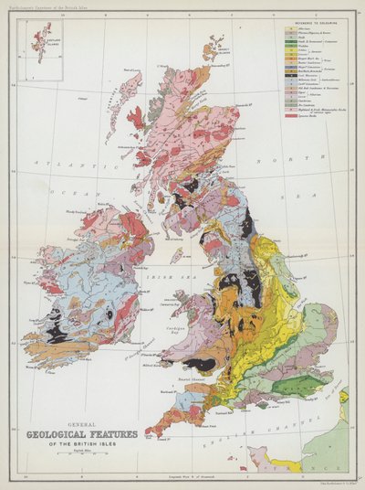 イギリス諸島の一般的な地質学的特徴（カラーリトグラフ） 作： English School