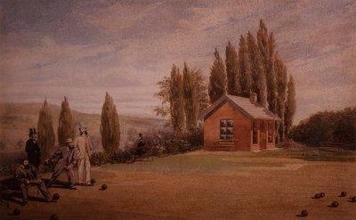 ローンボウルを演奏する紳士たち 1880年頃 （紙に水彩画） 作： English School
