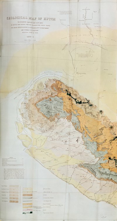 インドのカッチ地域の地質図、インドの地質調査1868-69 作： English School