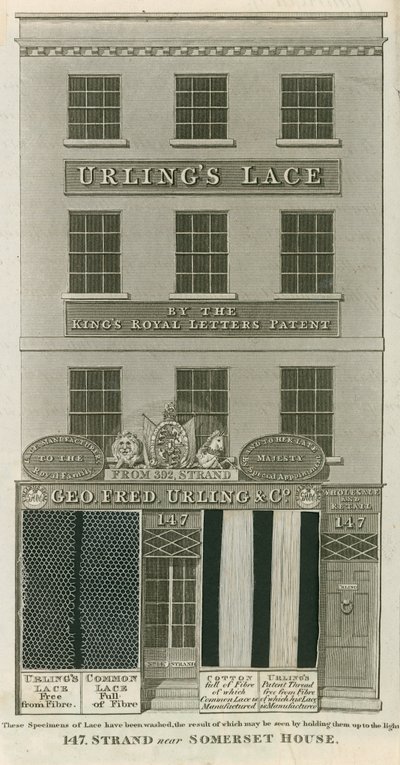 George Frederick Urling＆Co、レースセラー、147 Strand、ロンドンのサマセットハウスの近く 作： English School