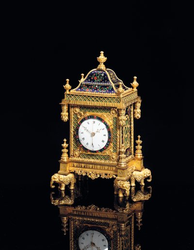 ジョージ3世のミュージカルとクォーターチャイムの小さな置時計、ハウレット＆ホーン、ロンドン、1780年頃 作： English School