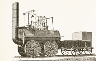 1825年のジョージスティーブンソンの列車。ウィリアムヒックマンスミスオーブリー（1858〜1916）がイングランドの国内および国内史から出版したロンドン、1890年頃 作： English School