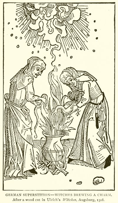 ドイツの迷信―魔女は魅力を醸造しています。 1508年、アウグスブルクのUlrichs Witchesでウッドカットが行われた後 作： English School