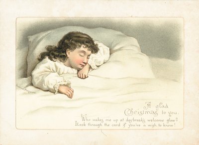 ベッド、クリスマスカードで眠っている少女 作： English School