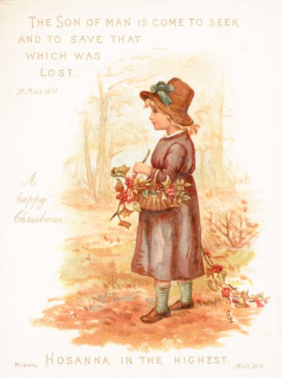ヒイラギ、クリスマスカードのバスケットを運ぶ少女 作： English School