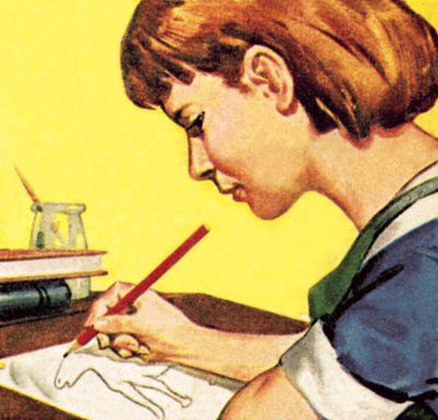 鉛筆で描いている女の子 作： English School