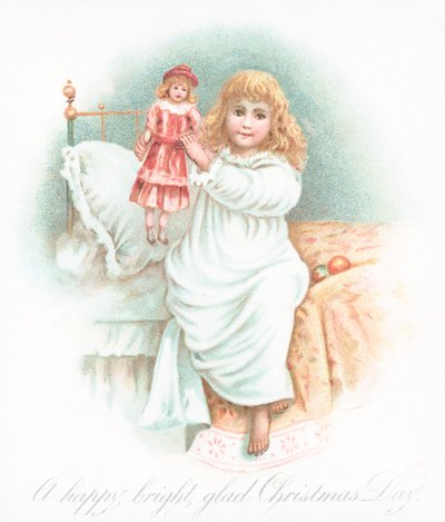 現在、クリスマスカードとクリスマスの朝にベッドから出る女の子 作： English School