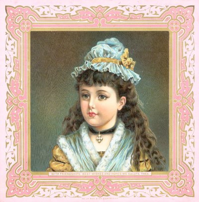 モップ帽子とショール、クリスマスカードの女の子 作： English School