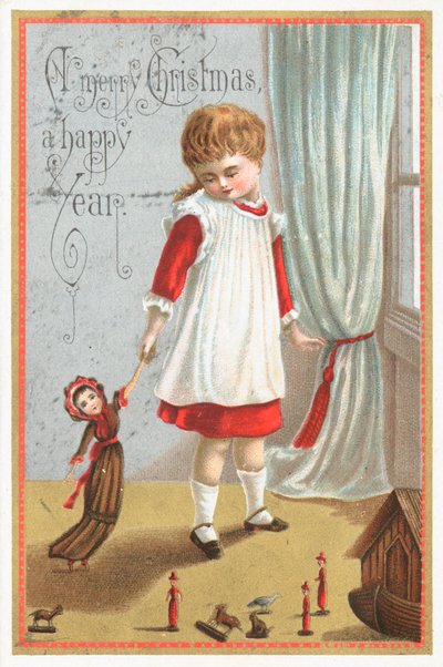 人形と箱舟、クリスマスカードで遊ぶ女の子 作： English School