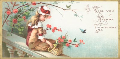 橋、クリスマスカードに座っている女の子。 作： English School