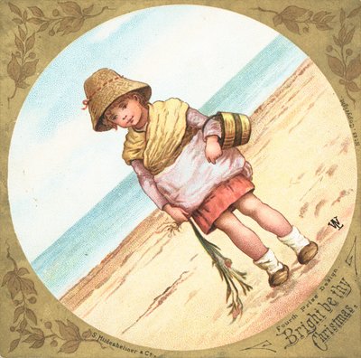 ビーチ、クリスマスカードに立っている女の子 作： English School