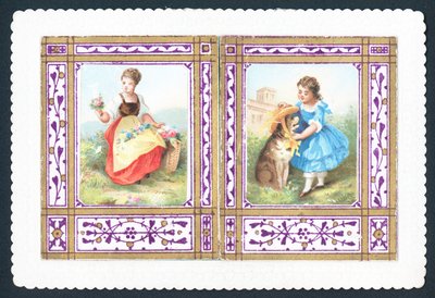 花と犬、クリスマスカードに帽子をかぶっている女の子 作： English School