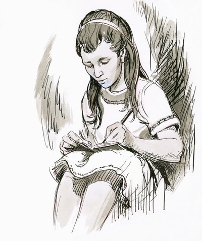 書いている女の子 作： English School