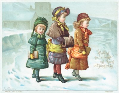 雪の中を歩く女の子、クリスマスカード 作： English School