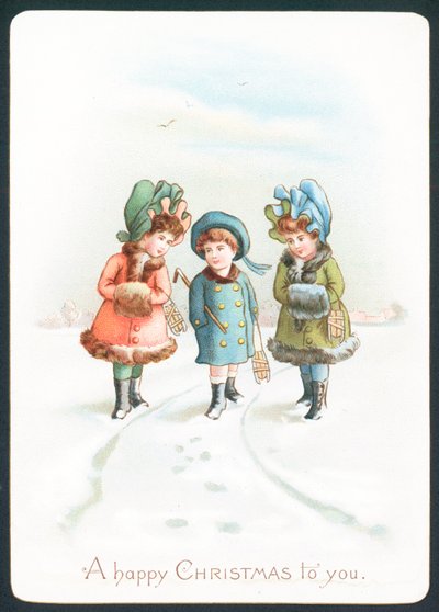 雪の中を歩く女の子、クリスマスカード 作： English School