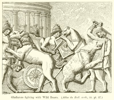 野生の獣と戦う剣闘士。 （Atlas du Bull。arch。、iii。pl。37） 作： English School