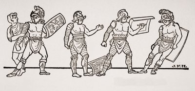 ポンペイの壁画からの剣闘士、1820年に出版されたHGウェルズの歴史の概要、第1巻のイラスト 作： English School