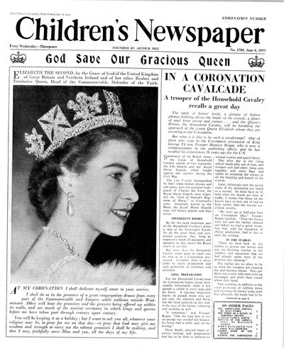 神は私たちの優雅な女王を救いました、 &39;The Children&39;s Newspaper&39;の最初のページ、1953年（新聞） 作： English School