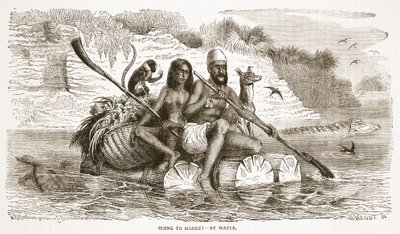 J.ユーイングリッチーによるパブのThe Pictorial Edition of the Life and Discoveries of David Livingstoneのイラストを水で市場に出します。 A. Fullarton＆Co.、1876年 作： English School