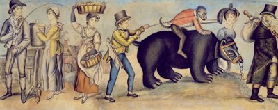 フェアに行く、パフォーマンスするクマとサルの詳細、1815年 作： English School