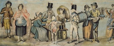 フェアに行く、ミュージカルファミリーアクトとアップルセラーの詳細、c.1815（紙にトイレとガッシュ）（107508と107509も参照） 作： English School
