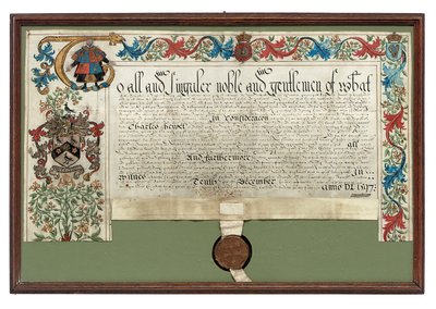 チャールズヒューイットへの武器の付与、1597年 作： English School