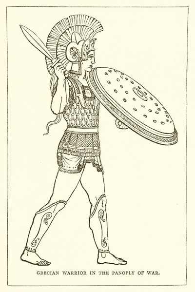 戦争のパノラマでのギリシャの戦士 作： English School