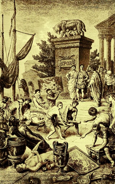 ギリシャの文化-ローマに伝えられた彫像と芸術作品、「世界のイラスト入りの歴史」のイラスト、1880年に出版（デジタル処理された画像） 作： English School