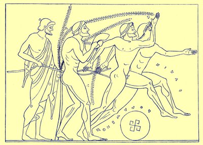 ギリシャのランナー、アドルフ・ボエッティヒャーによるオリンピアのイラスト、1886年（デジタル処理された画像） 作： English School